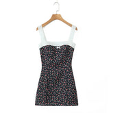 Flower Print Embroidery Lace Slash Collar Mini Dress